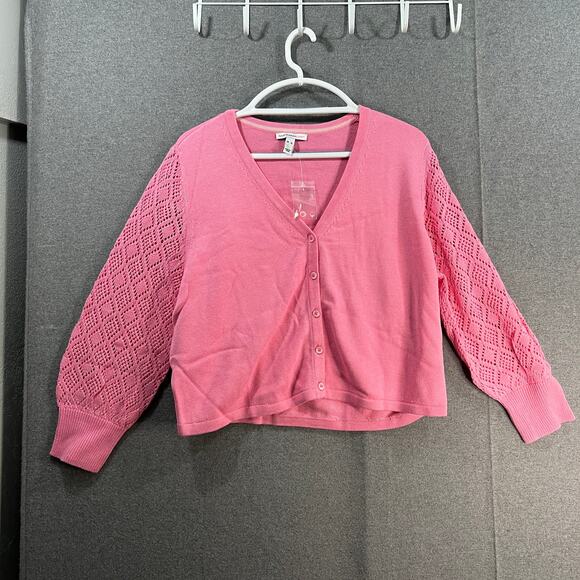 Isaac Mizrahi Live! Puff Sleeve Sweater Cardigan Candy Pink SIze X-Large - Picture 1 of 10